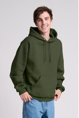 Jerzees H12MR Rugged Hooded Sweatshirt in Military Green size Large   Cotton/Polyester Blend