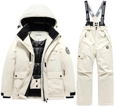 Uplift Essentials Kids Winter Ski Coat And Pants Set Waterproof Warm Snow Suit 16 white