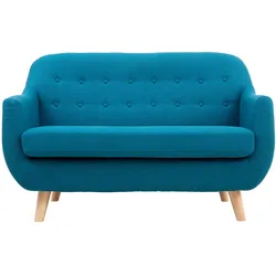 Skandinavisches 2-Sitzer-Sofa mit abnehmbarem Bezug in entenblau und Holz YNOK