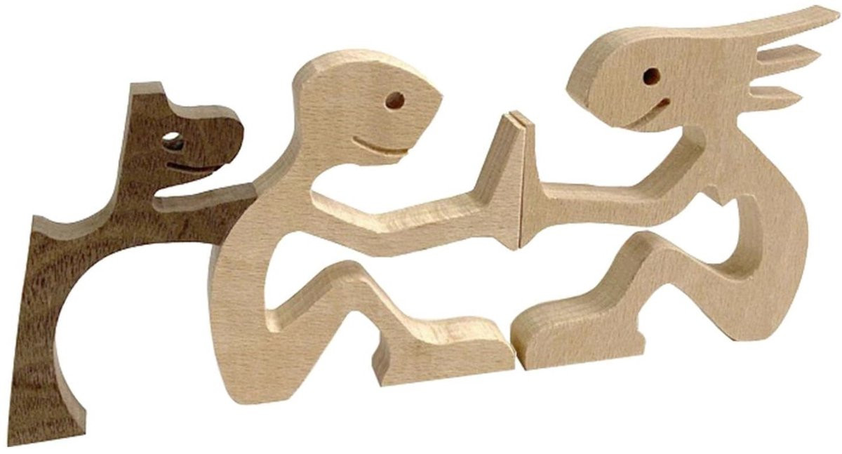 Houten beeldje Man, Vrouw en hond - Model 08