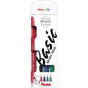 Pentel Brush-Pen SES15-4, Brush Sign Pen, farbig sortiert, Pinselspitze flexibel, 4 Stück