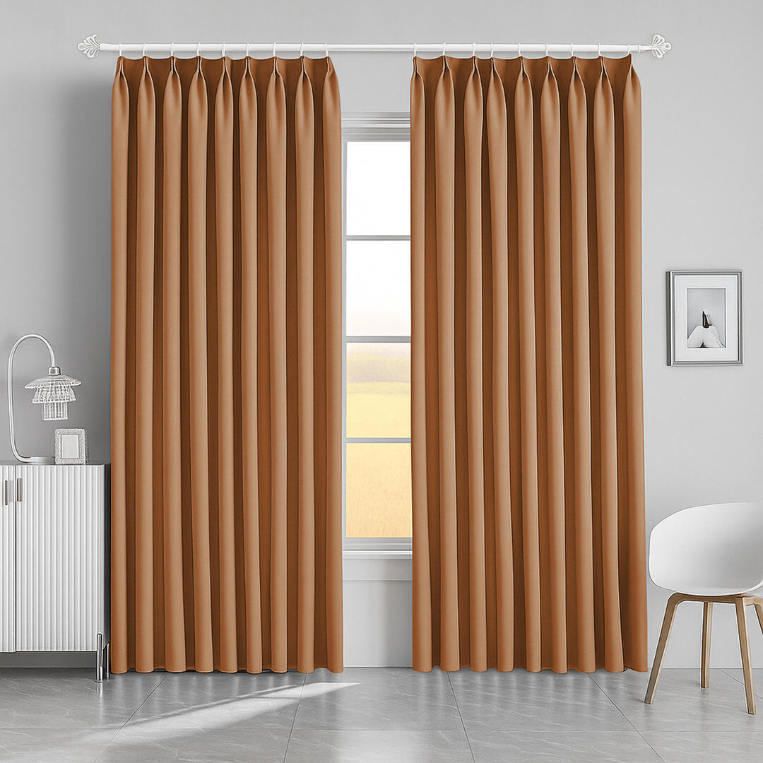 Aspire Homeware Hotel Style Polyester Room Darkening Pencil Pleat Curtain Pair for Luxury Bedroom Decor Beige 228cm Width x 228cm Drop