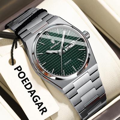 Youfap Market Original Luminous Men's Quartz Watch, Waterproof Stainless Steel, Fashionable Design silver Green