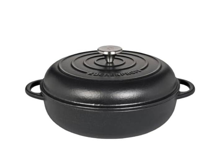 KÜCHENPROFI Provence Gourmetpfanne 28 cm, emailliertes Gusseisen, Schwarz Schmortopf-Alternative, für alle Herdarten, induktionsgeeignet, grillgeeignet, pflegeleicht, emaillebeschichtet