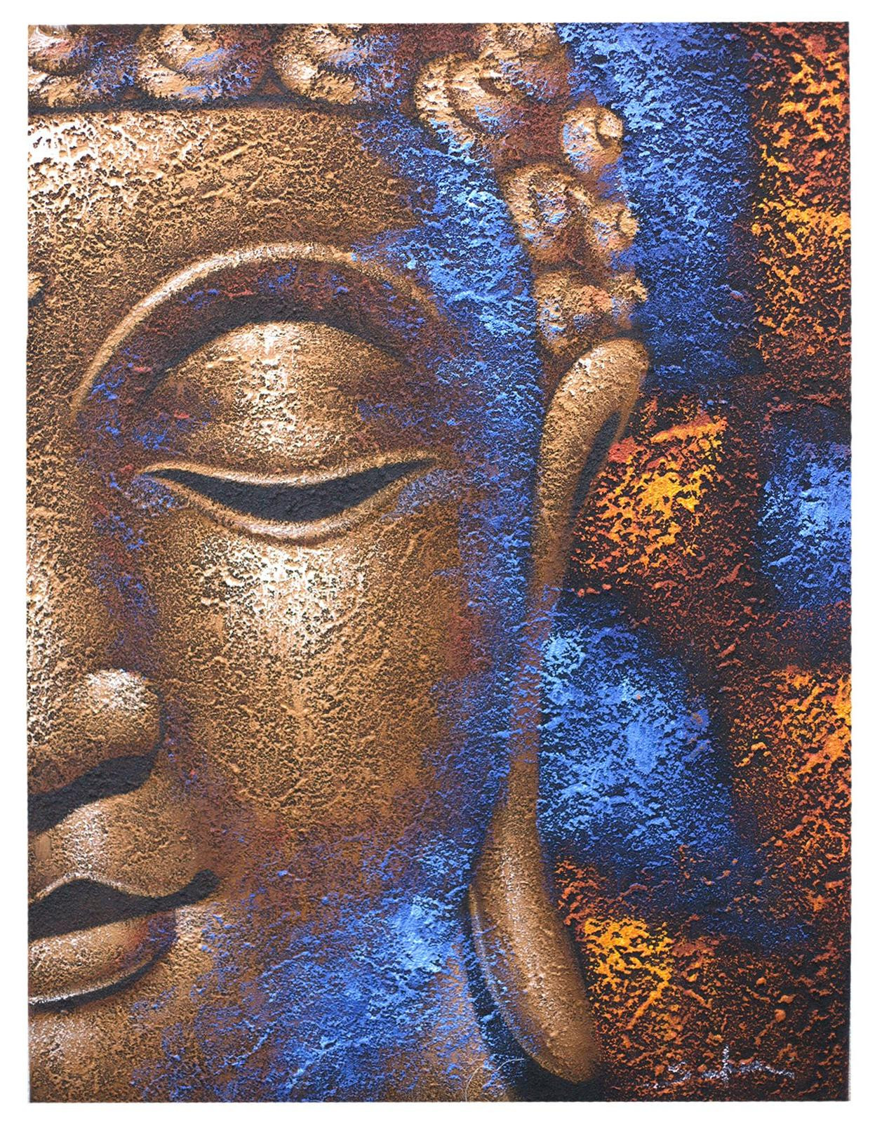 Ancient Wisdom Boeddhabord met koperen gezicht op canvas
