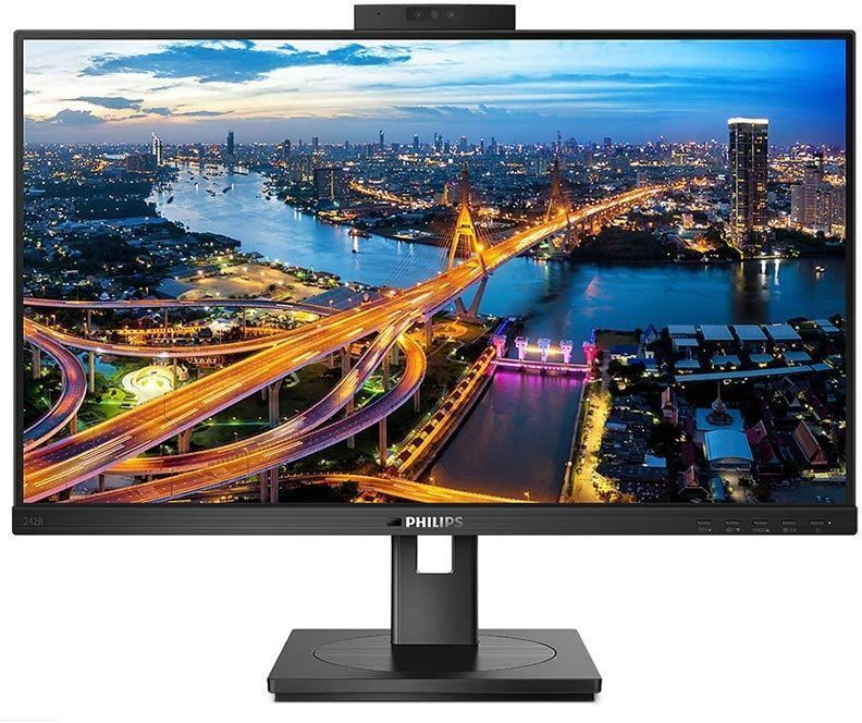 Monitor Profesional Philips 242B1H 23.8'/ Full HD/ Webcam/ Multimedia/ Regulable en altura/ Negro