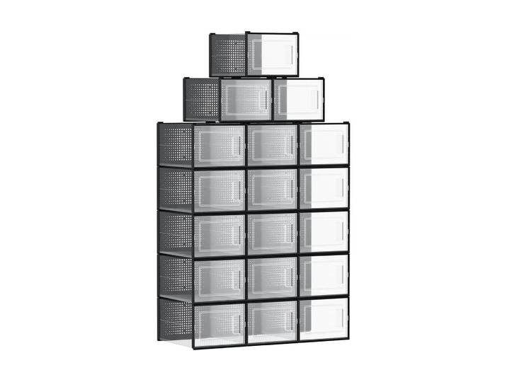Schuhbox SONGMICS 18er Pack, faltbar , schwarz-weiss (transparent, schwarz), B:35cm H:25cm T:19cm, Polypropylen (PP), Aufbewahrungsboxen, Schuhbox