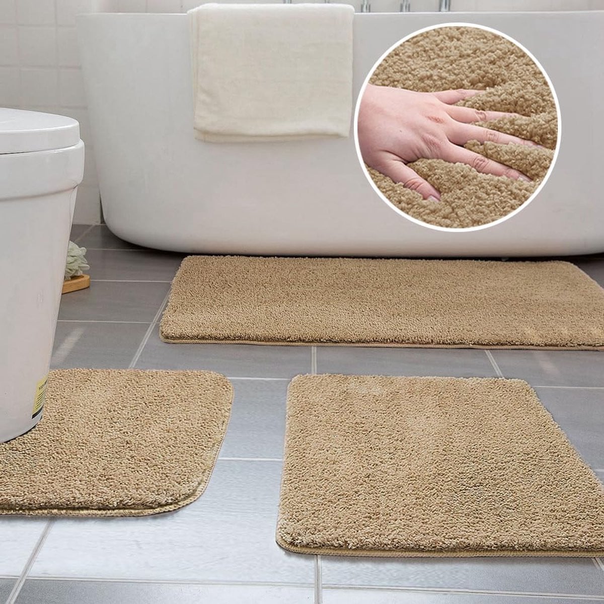 Unyqoos 3-delige badmatset van hoogwaardige microvezel met antislip eigenschappen