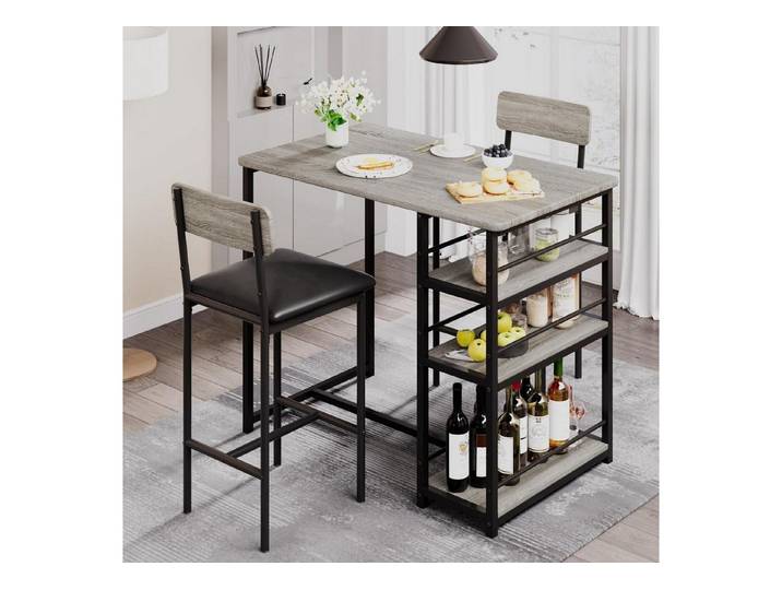 LuxusKollektion Bartisch Bartisch Set 3er Set grau mit Hockern