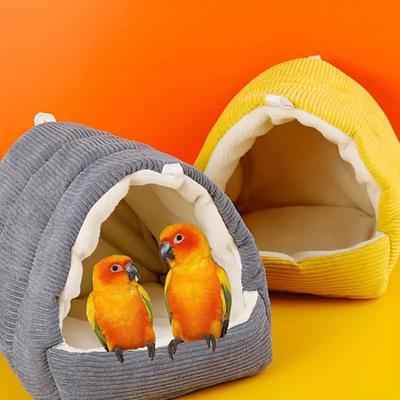 Friendly Fresh Finds Hanging Hammock Bird Nest Parrot Winter Shed Hut For Hamsters Small Pets, Plush Hideaway light Gary s