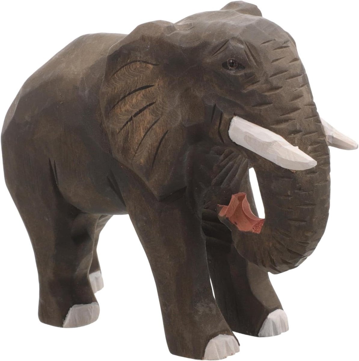 Handgesneden houten olifant beeldje voor decoratie - Miniatuur dierenornament - 16 x 11 cm