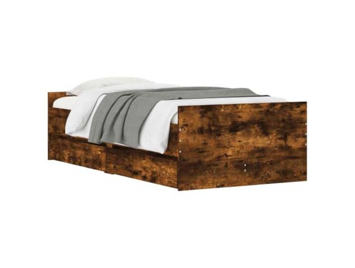PUGYNBK Bettgestell aus rauchiger Eiche, technisches Holz Feste Lamellenbasis, elegantes Kopfteil, feste Halterung, langlebig, einfache Reinigung