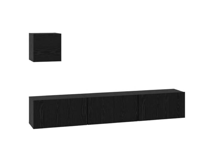 GHVBNMF TV-Schrank Set 4-Teilig Wandmontiert Schwarz Eichen-Optik Platzsparende Hängeboards für Wohnzimmer und Schlafzimmer mit Scharniertüren und vielseitigen Regalfächern für Mediathek.