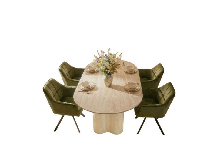 Vintagehaus Essgruppe Bari 180 Travertin Metall + 4 Stühle Raster