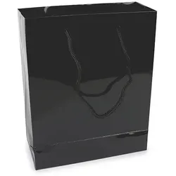 10 Geschenktasche, glänzend schwarz | 20 x 25 x 8 cm, Lackpapier