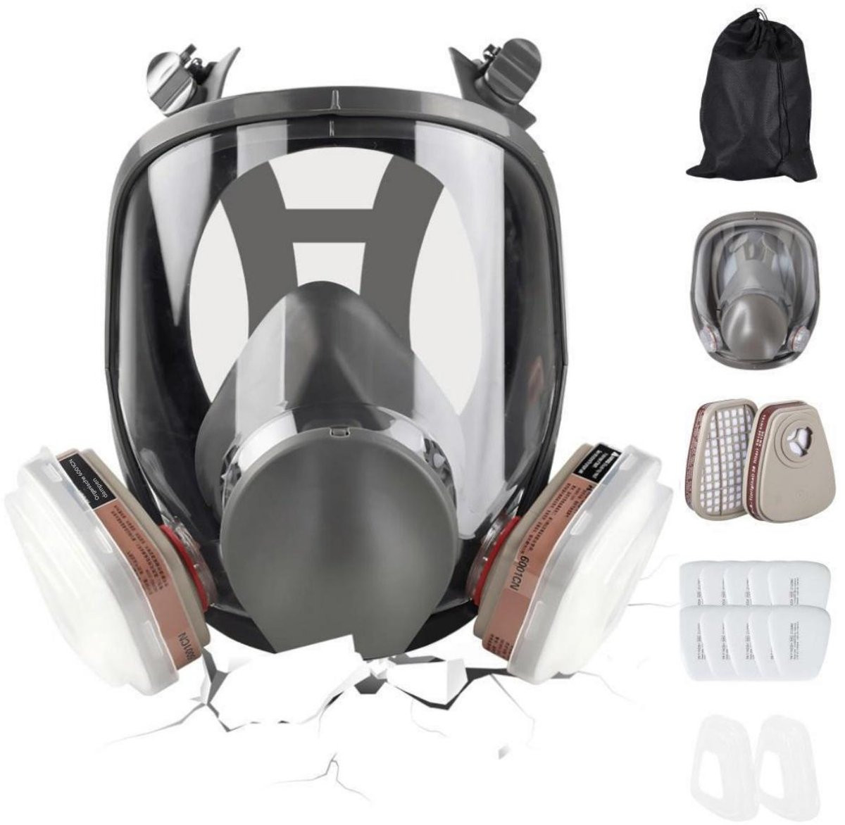 GELLDG Volledig gezichtsmasker met actief koolstoffilter, grijs