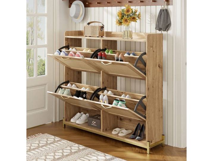 HOMVRA Meuble à chaussures 108.5x24x100 cm avec 4 portes avec étagère supérieure MDF couleur naturelle