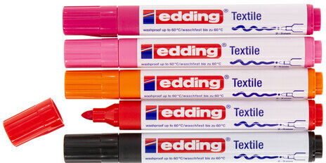edding Textilmarker, Rottöne, 5 Stifte