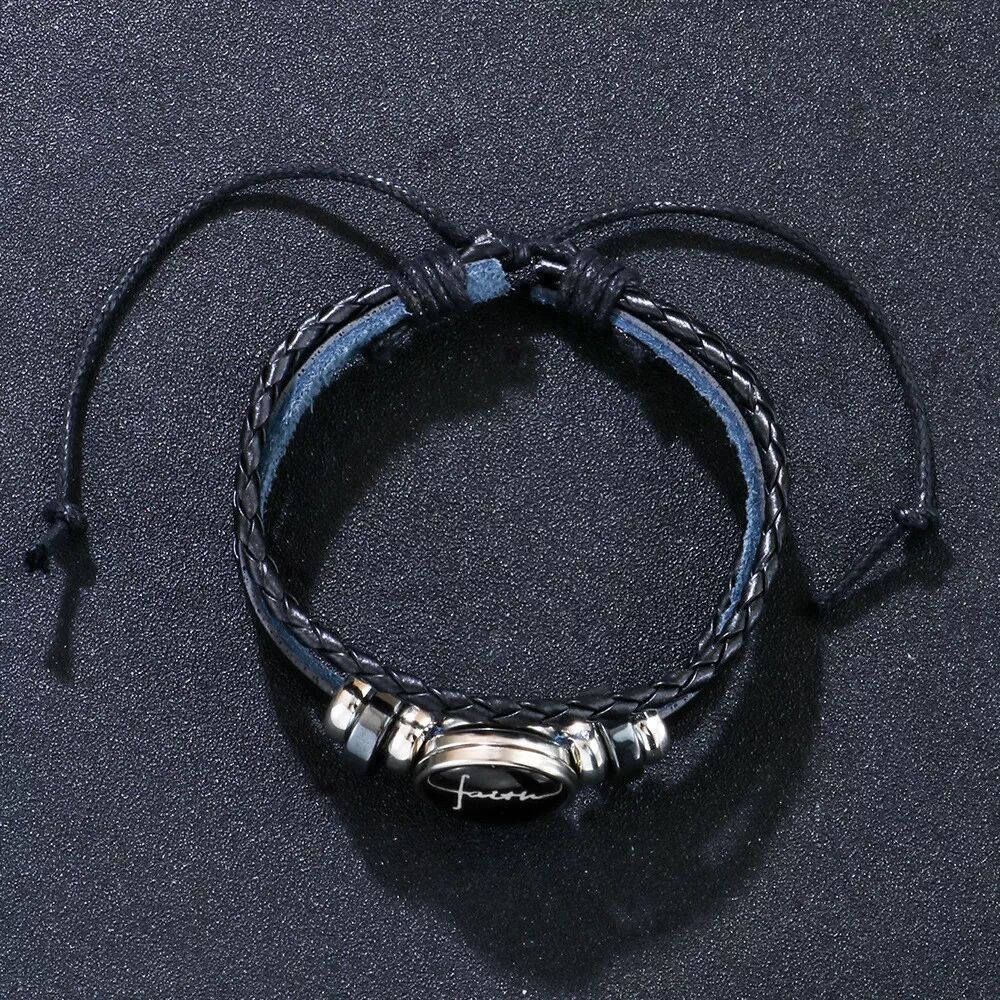 INF Schwarzes Lederarmband mit Faith-Glasschnalle
