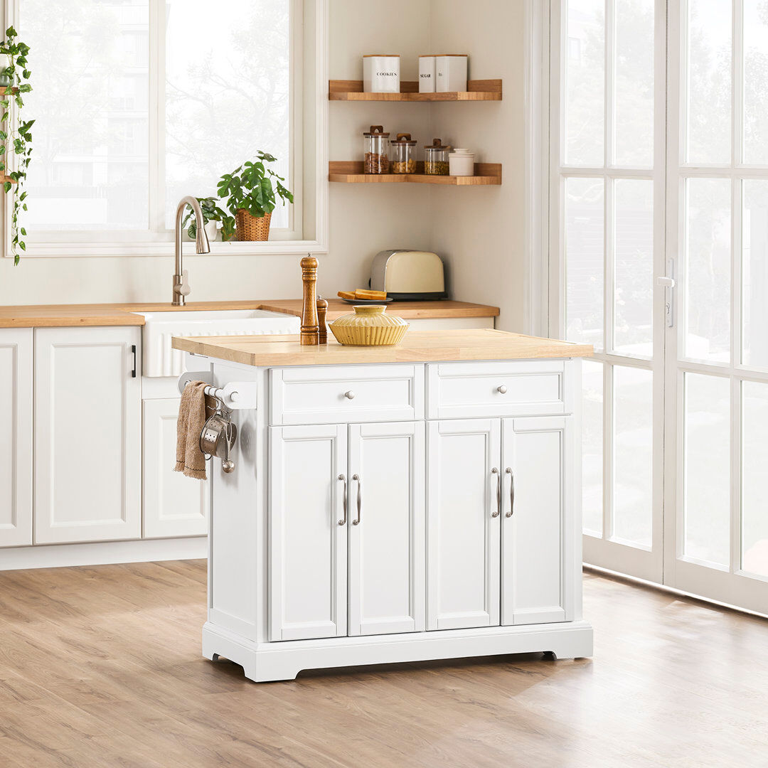 August Grove Mitzi 115 cm W Kitchen Island with White 92cm H X 115cm W X 71cm D