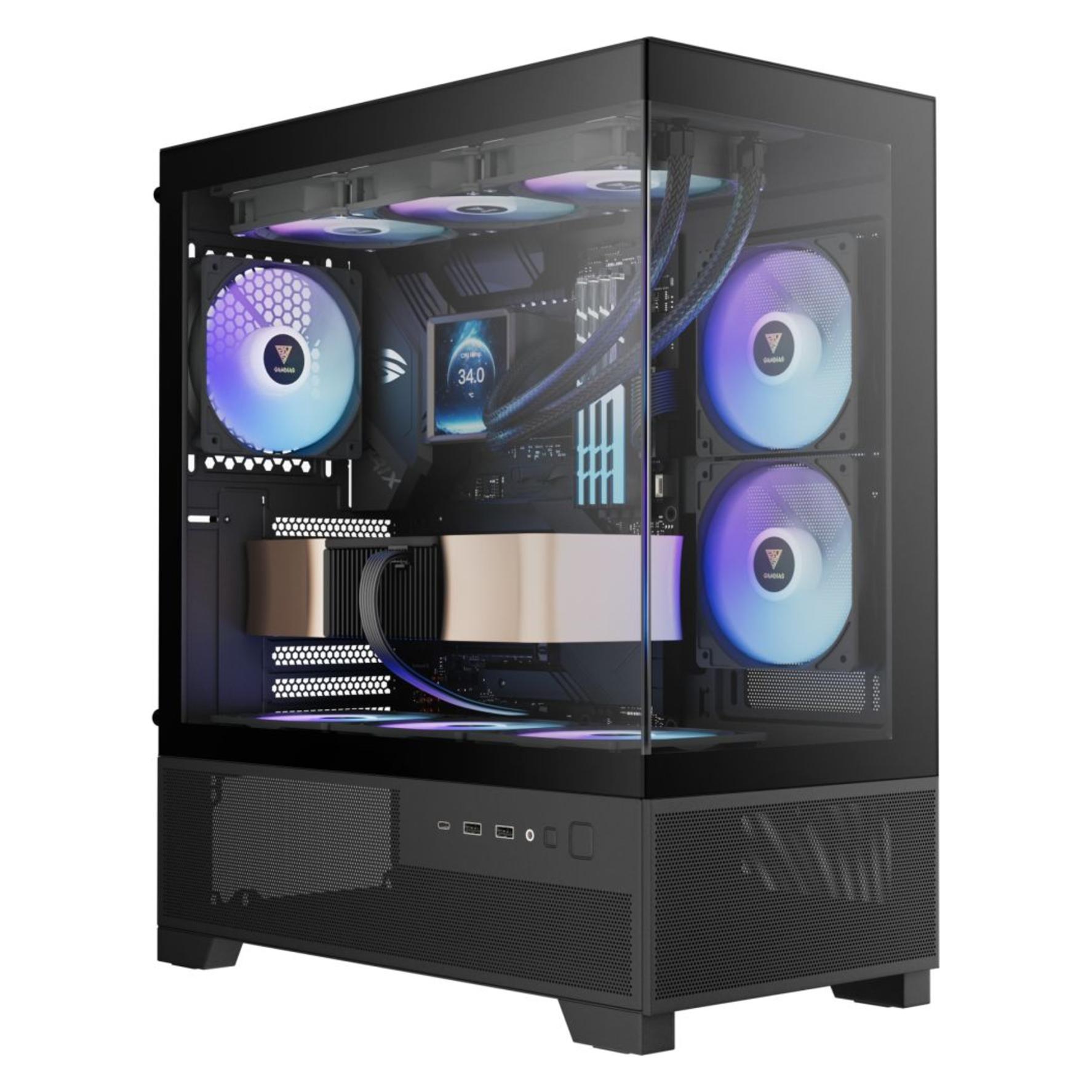Gamdias Boitier Moyen Tour ATX Aura GC12 RGB avec panneau vitré (Noir) (ATX, mATX, Mini-ITX) (16332-622GB-30000-G)