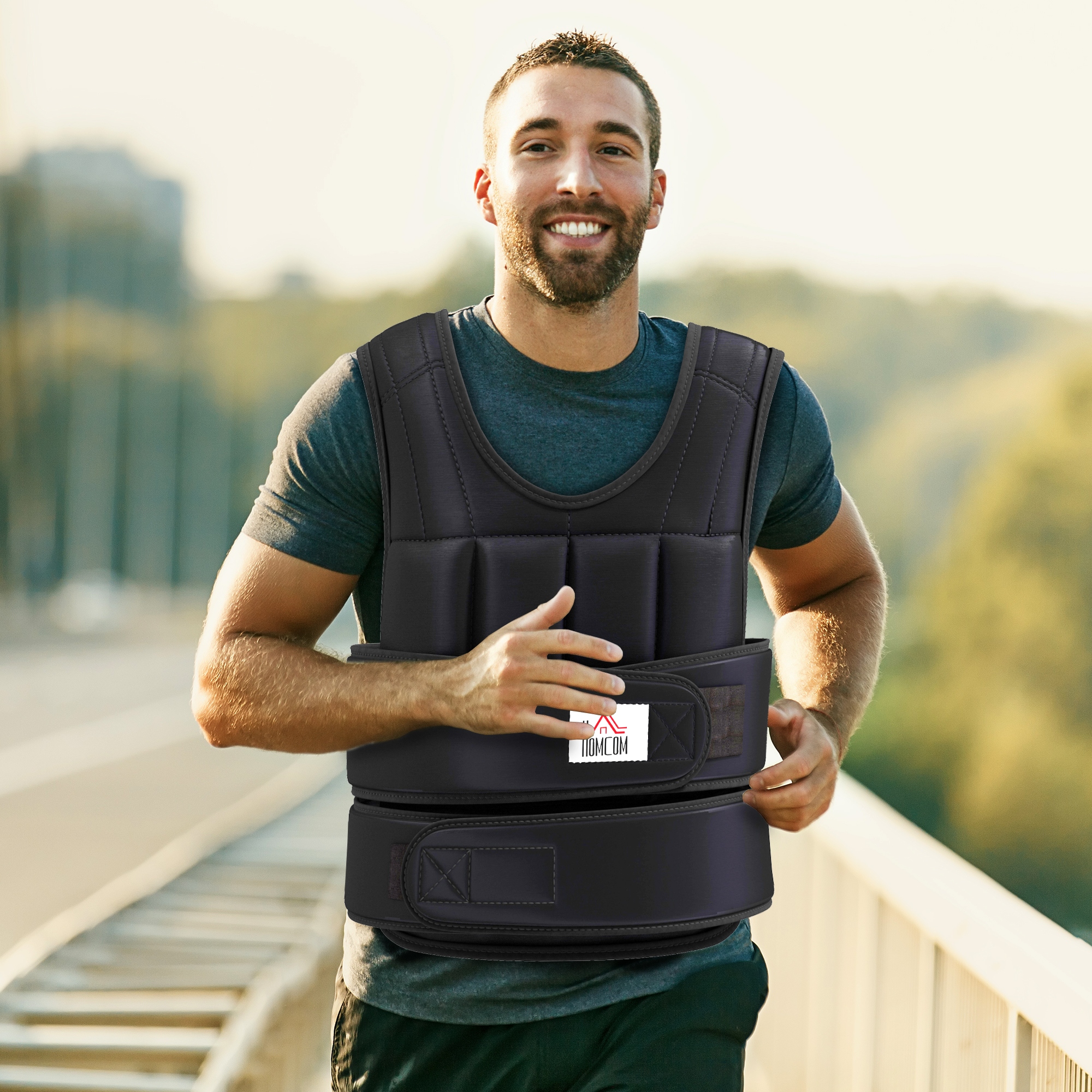 Homcom Giubbotto Zavorrato 20kg Unisex 38 Pesi Singoli, Imbottitura, Chiusure con Velcro, Nero