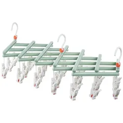 Praktischer faltbarer Kleiderbügel mit Clips, 29 Clips, grün