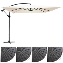 Oviala Business Ampelschirm (3 x 3 m) und 4 gewichtete Platten Weiß