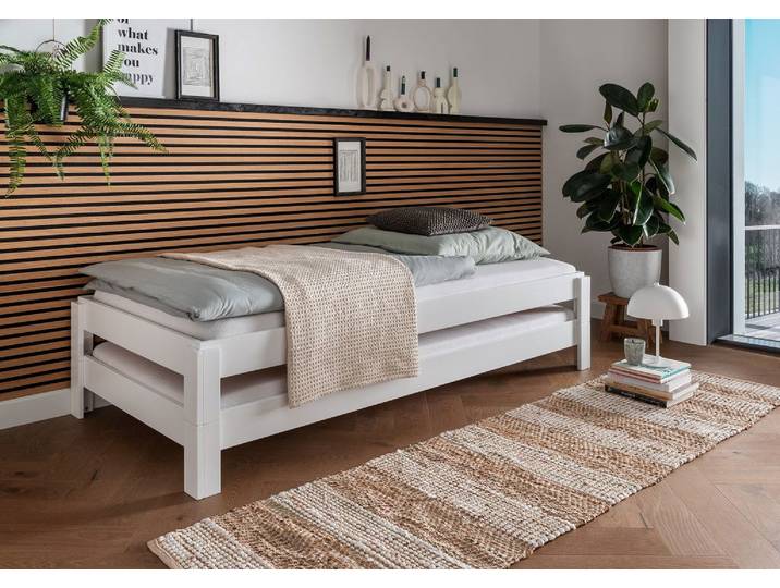 2er-Set Stapelbett 90x200cm 'Dubi' Buche massiv weiß lackiert