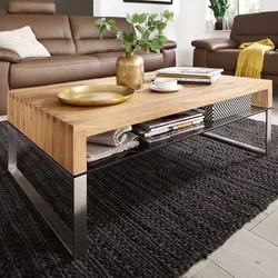 Sofatisch Wohnzimmertisch aus Massivholz und Metall