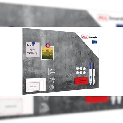 ALLboards Metallische Magnettafel BETONMAUER ZEMENTMAUER 60x40cm Memoboard für jede Art von Magneten Magnetpinnwand + 4 Marker, 10 Magnete