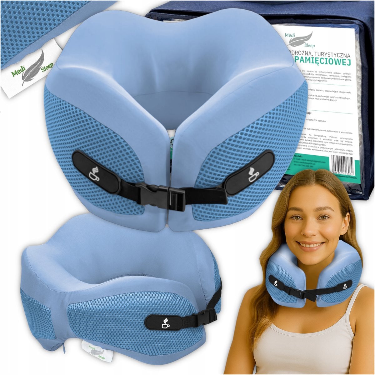 Sleep Med Reiskussen voor volwassenen - Blauw - Memory Foam