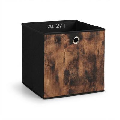 Relaxdays Aufbewahrungsbox, 6er Set, HxBxT: 30x30x30 cm, Stoff, Holzoptik, Griffloch, faltbare Regalboxen, schwarz/braun