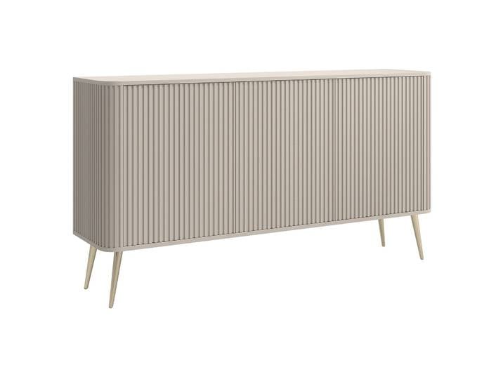 Kommode Ovarlo mit Fräsungen, dreitürig, 163 cm, sandbeige mit