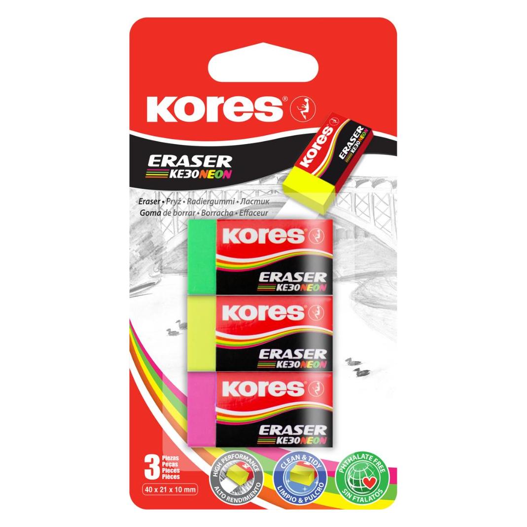 Kores Radiergummis für Bleistifte KE-30 farbsortiert, 3 St. (40313)