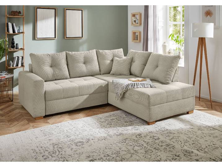 Ecksofa JOCKENHÖFER GRUPPE Heidelberg L-Form, B: 228 cm , beige (beige, grau), B:228cm T:99cm, Korpus: 100% Polyester;Kissen: 100% Polyester, Sofas, Ecksofa, mit Schlaffunktion, Bettkasten & Zierkissen