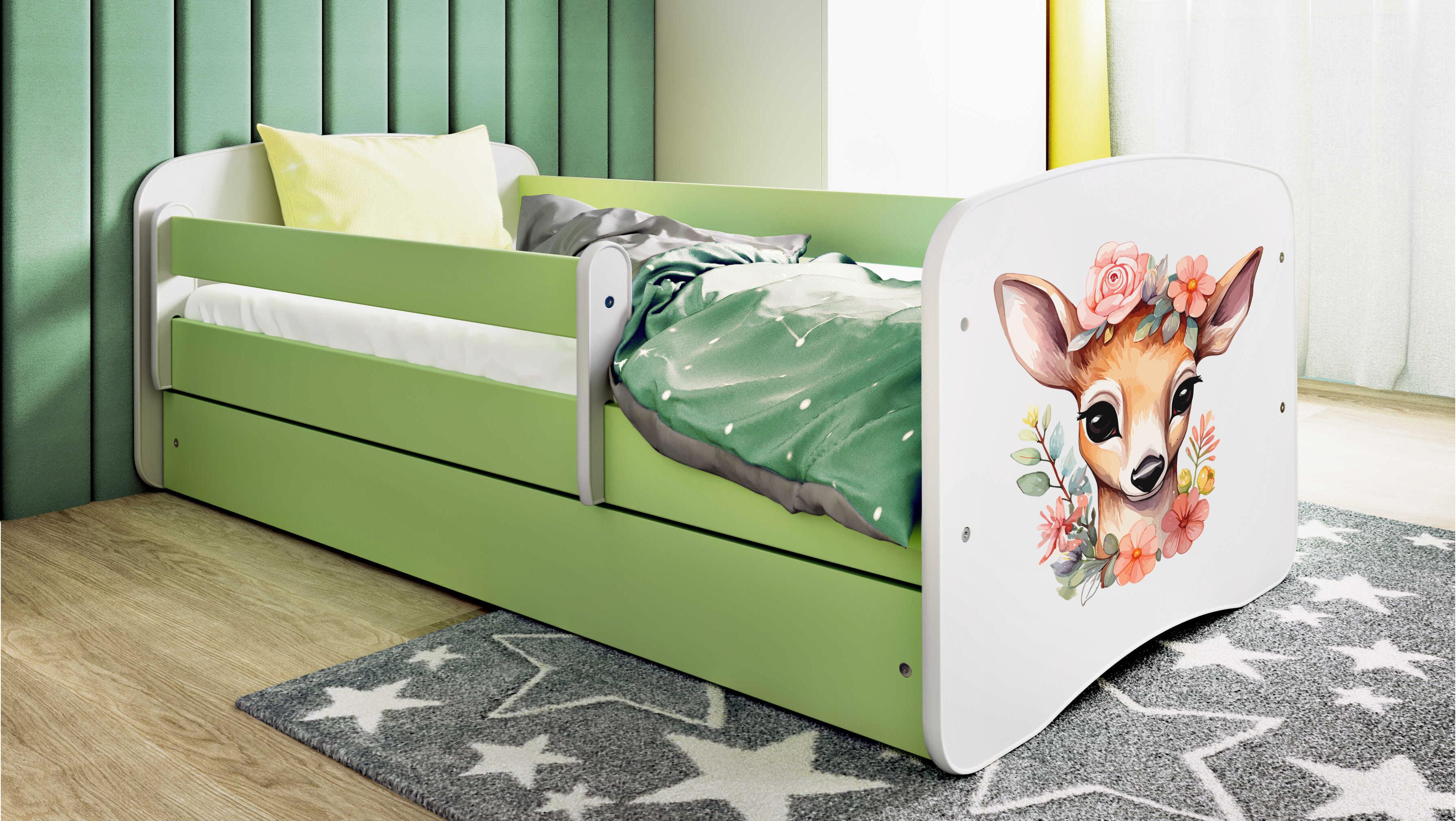 Kinderbett Jugendbett Bambi 70x140, 80x160, 80x180 cm - Komplettset mit Matratze, Schublade & Rausfallschutz