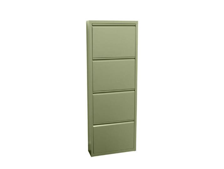Pisa Armoire à chaussures à 4 rabats/portes en métal vert. Livré entièrement monté.