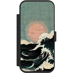 Nivocase Klapphülle für Apple iPhone Air Handyhülle aus Kunst Leder NIVOflip schwarz Kunst Meer Welle (Apple iPhone Air), Smartphone Hülle, Schwarz