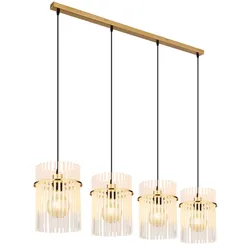 Hängeleuchte Pendellampe Glasstäbe Esszimmerleuchte Deckenleuchte Wohnzimmerlampe gold, klar opal, Metall, 4x E27 Fassung, H 140 cm
