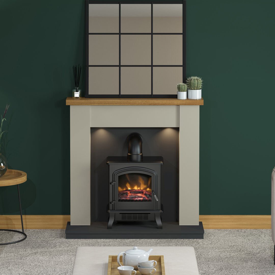 Flare Barrowden Electric Timber Inglenook Fireplace Country Oak 105.8cm H X 107cm W X 35cm D