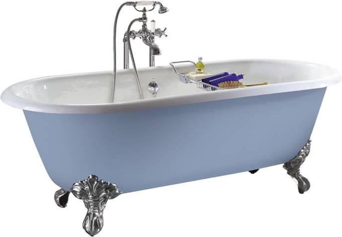 Casa Padrino Luxus Gusseisen Badewanne Hellblau-grau / Weiß 154 cm - Gebogene freistehende Badewanne - Barock & Jugendstil Badezimmer Möbel