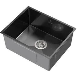 ML-Design Spülbecken Edelstahl 50 × 40 cm Anthrazit – Einbau-/Unterbauspüle mit Ab- & Überlaufgarnitur, Einzelbecken mit Siphon, eckige Küchenspüle