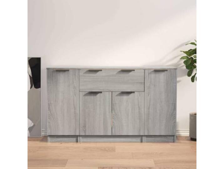 RJPLMFV Anrichte, 3-teilig, Grau, Holz 6 Fächer, 1 Schublade, leicht zu reinigen, minimalistisches Design, Wandbefestigung inklusive