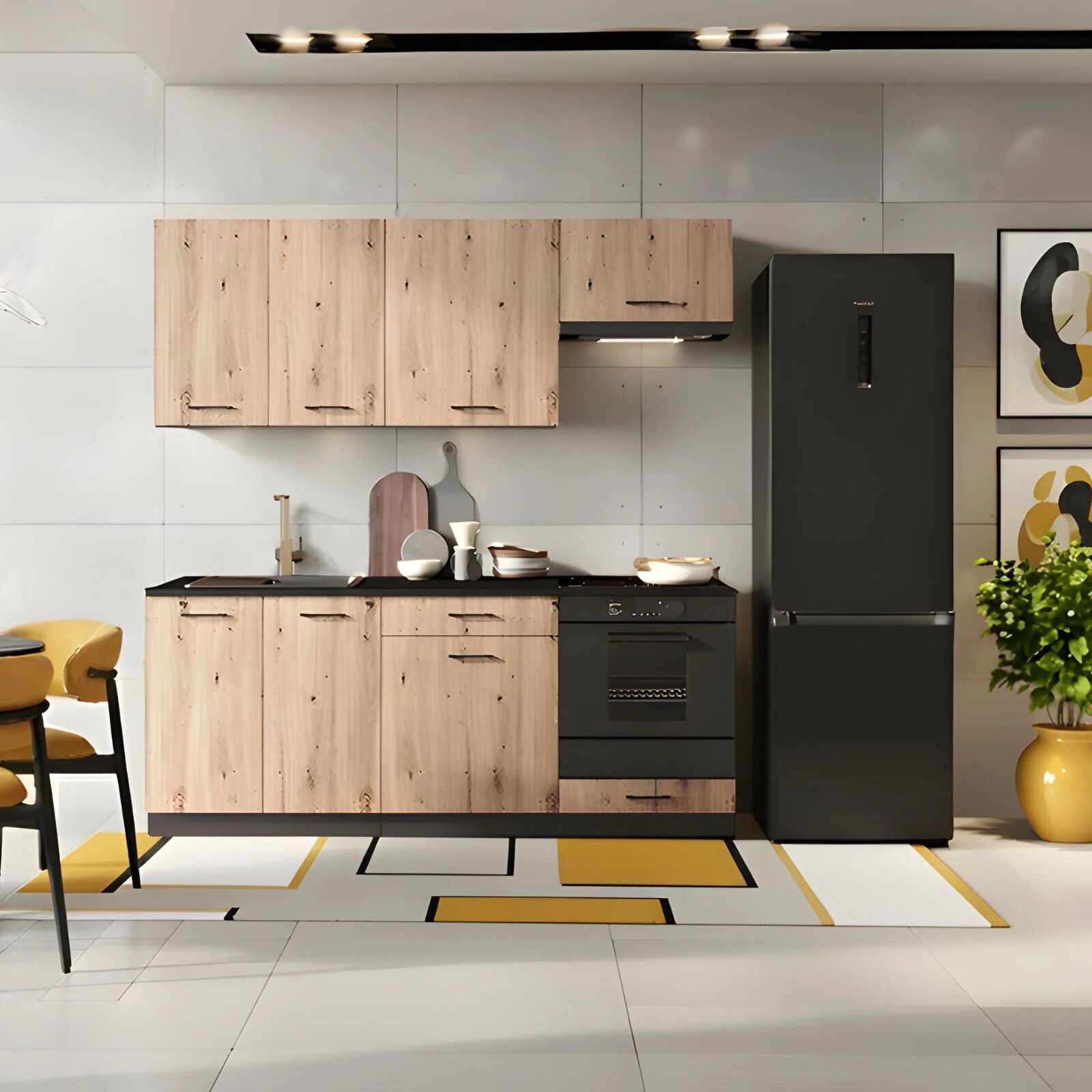 garneroarredamenti Cucina lineare 200cm completa componibile moderna rovere grafite Crono