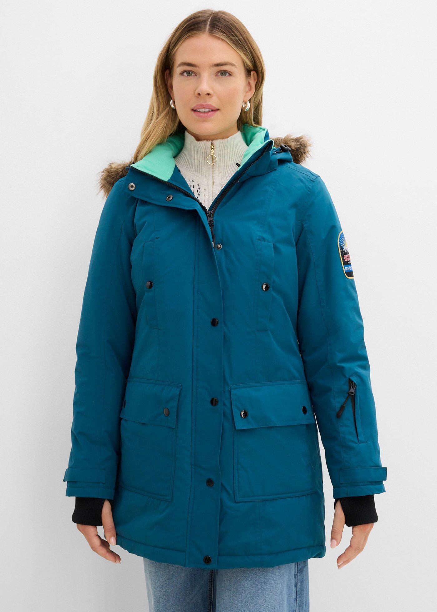 bonprix wasserdichte Funktions-Outdoor-Longjacke mit Kapuze, petrol, Gr.54, Praktische Regenjacke mit abnehmbarer Kapuze für Outdoor-Aktivitäten