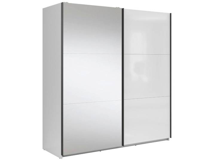 Livetastic Schwebetürenschrank, Klar, Weiß Hochglanz, 3 Fächer, 183x195.5x60 cm, FSC Mix, Schrankfront mit Spiegel, Schlafzimmer, Kleiderschränke, Schwebetürenschränke