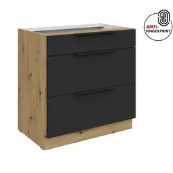 Küchen Unterschrank 80 Küche ARIA Schwarz matt Anti Fingerprint Küchenzeile