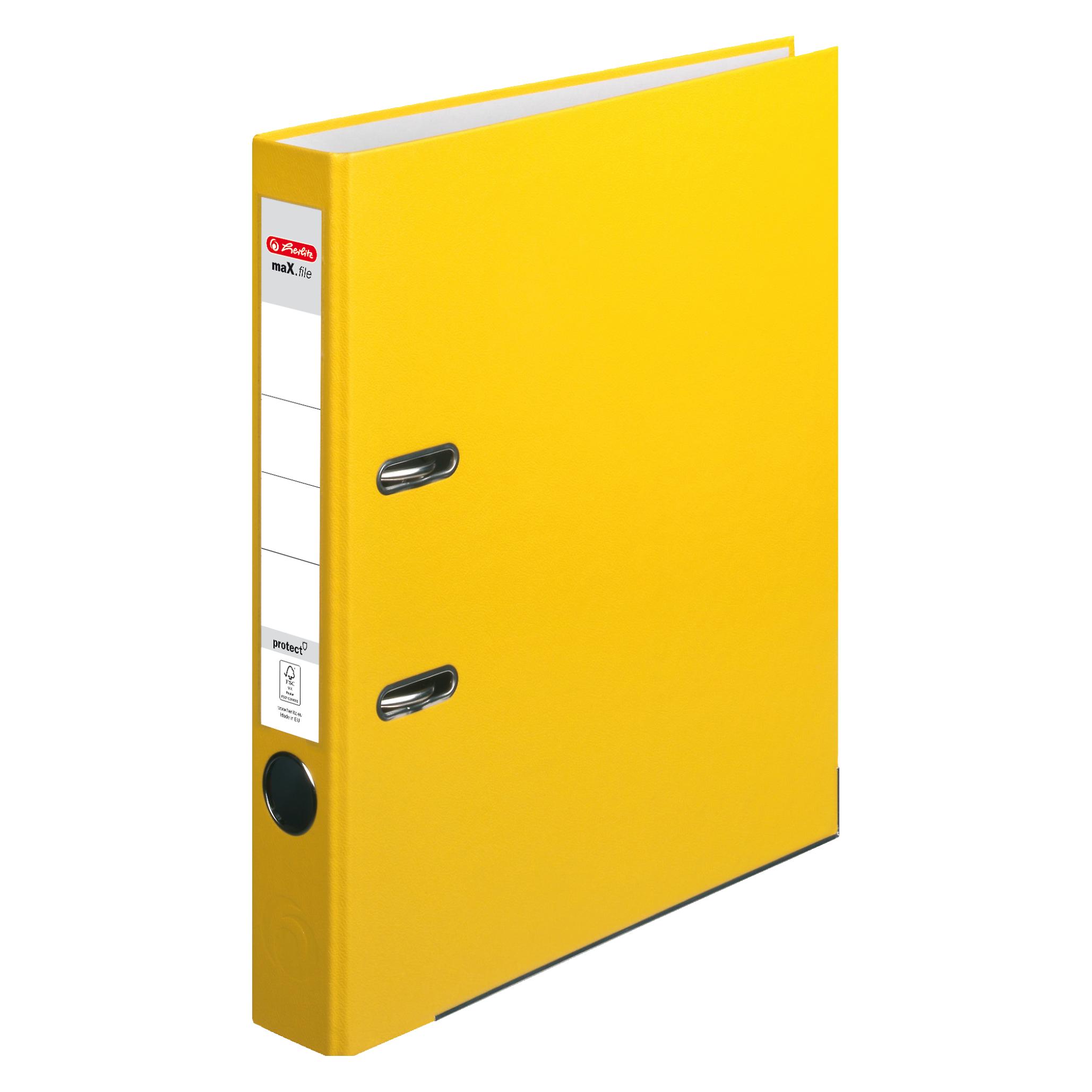 Herlitz PP-Color Ordner, Rückenbreite: 50 mm, gelb Kunststoff-Schlitzordner DIN A4, genarbte PP-Folie, graue (A4, 50 mm, 1 Stk.) (5451307)