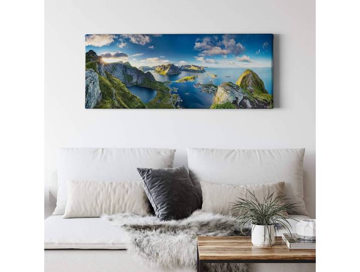 Leinwandbild Meer Norway Polyester PVC / Fichtenholz Grün 100 x 40cm